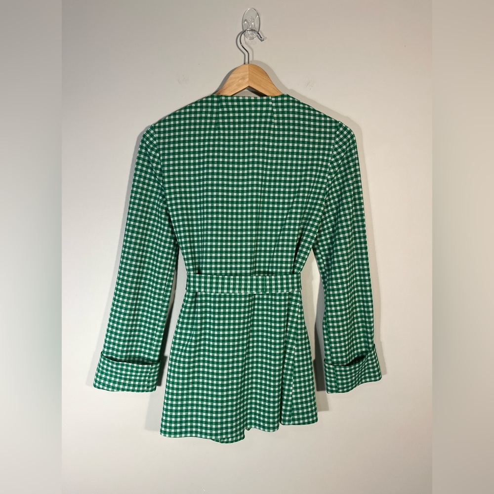 RARE Vintage Green Gingham Belted Tie Waist Blazer Handmade Small - Picture 6 of 11